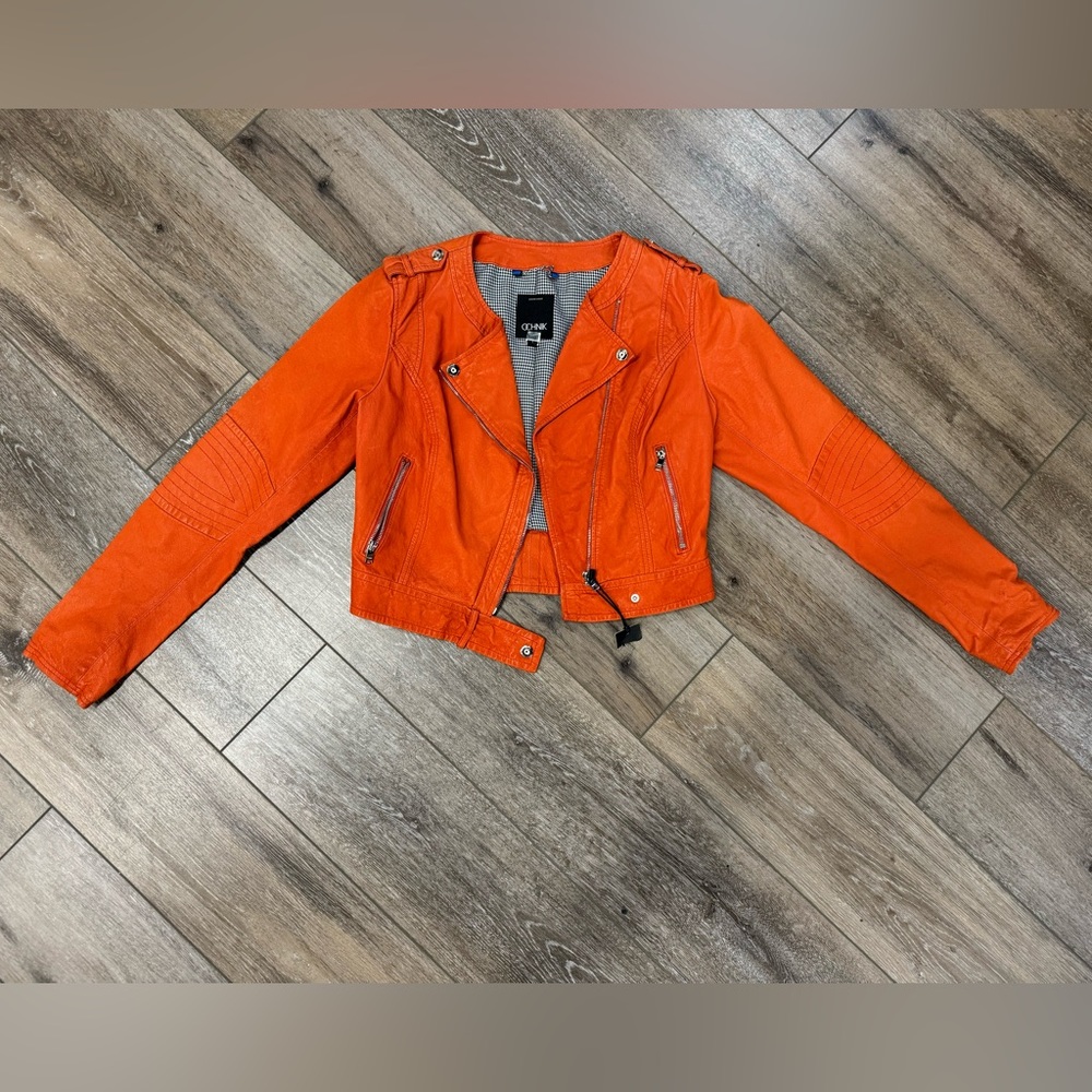 Ochnik orange cropped leather jacket